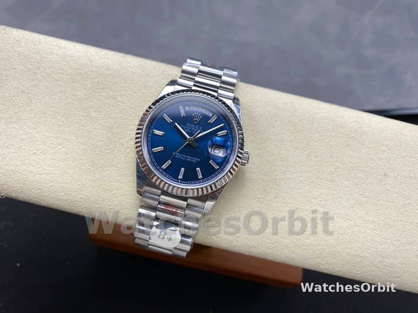 Replica Rolex Day Date 36-m128236 0023 voor heren, 36 mm, helderblauwe wijzerplaat met diamant bezet, geribbelde lunette, President