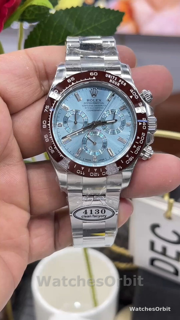 Replica Rolex Cosmograph Daytona-116506, 40 mm, platino, quadrante blu ghiaccio, Uomo, blu ghiaccio