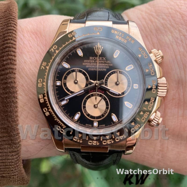 Men's Rolex Cosmograph Daytona 40mm Men's-116515-Leather Strap-Black Dial Black