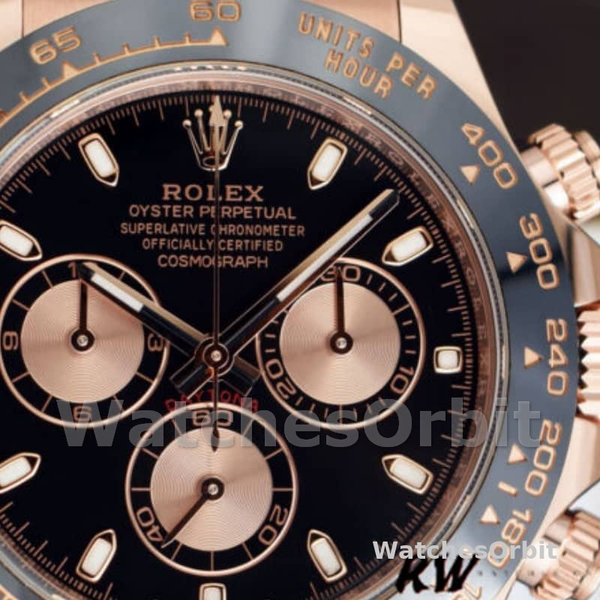Replica Rolex Cosmograph Daytona 40mm Heren-116515-Leren Band-Zwarte Wijzerplaat Zwart