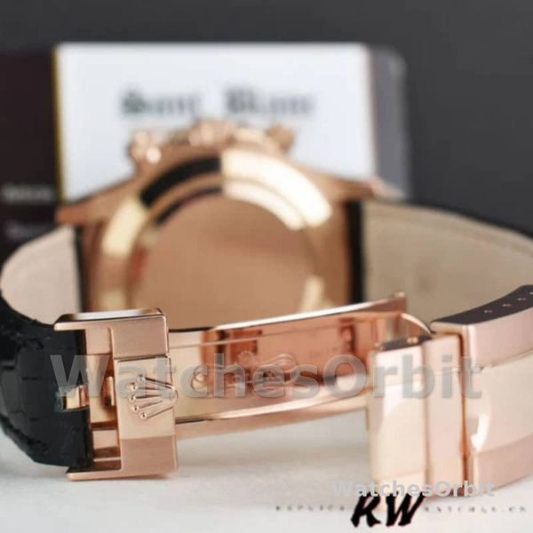 Replica Rolex Cosmograph Daytona 40mm Heren-116515-Leren Band-Zwarte Wijzerplaat Zwart