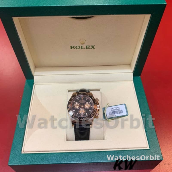 Replica Rolex Cosmograph Daytona 40mm Heren-116515-Leren Band-Zwarte Wijzerplaat Zwart