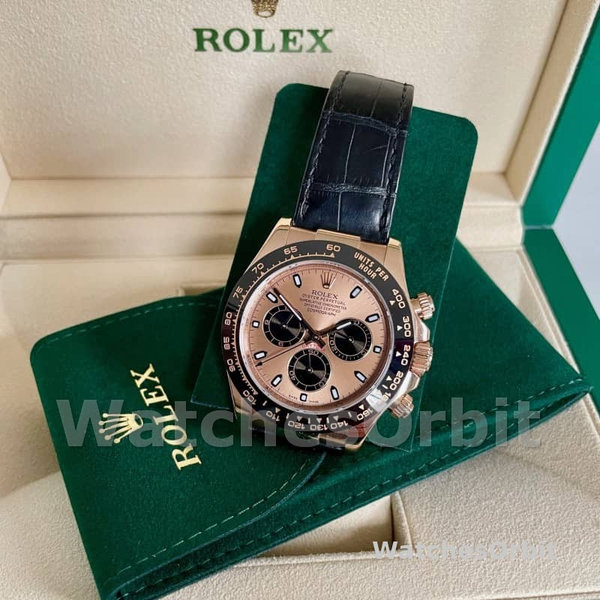 Men's Rolex Cosmograph Daytona 40mm Men's-116515LN-Leather Strap-Black Pink Dial Pink