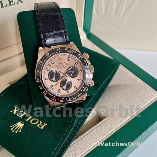 Replica Rolex Cosmograph Daytona 40mm Heren-116515LN-Leren Band-Zwart Roze Wijzerplaat Roze