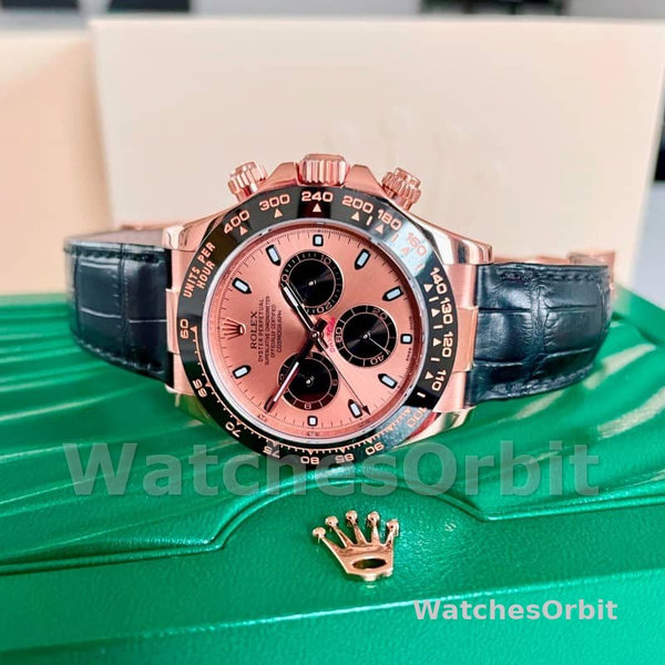 Replica Rolex Cosmograph Daytona 40mm Heren-116515LN-Leren Band-Zwart Roze Wijzerplaat Roze