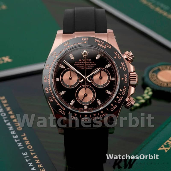 Replica Rolex Cosmograph Daytona 40mm Heren-116515LN-Rose Gold-Black Dial Zwart