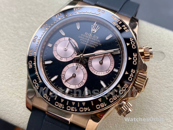 Replica Rolex Cosmograph Daytona 40mm Heren-116515LN-Rose Gold-Black Dial Zwart