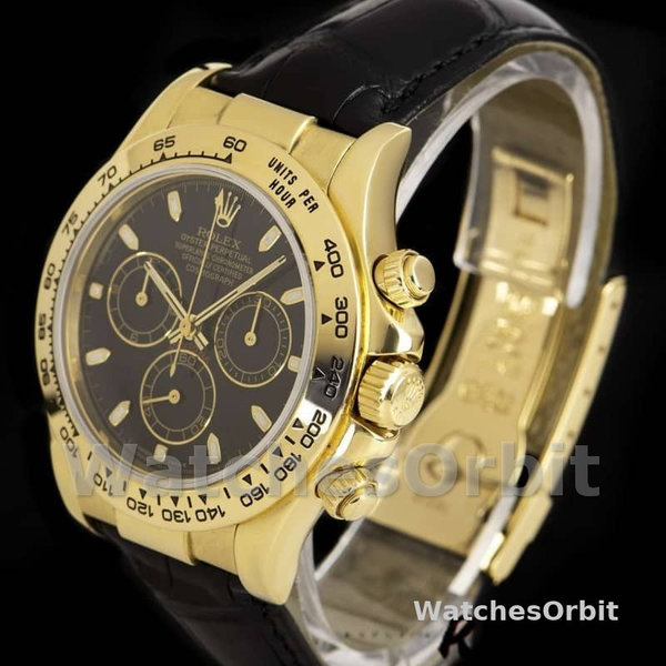 Mens Rolex Cosmograph Daytona 40mm Mens-116518-Black Leather Strap Black Replica Image