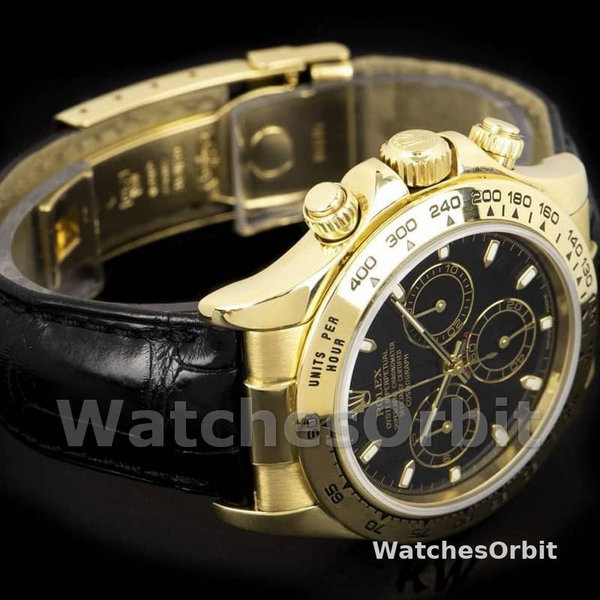 Mens Rolex Cosmograph Daytona 40mm Mens-116518-Black Leather Strap Black Replica Image