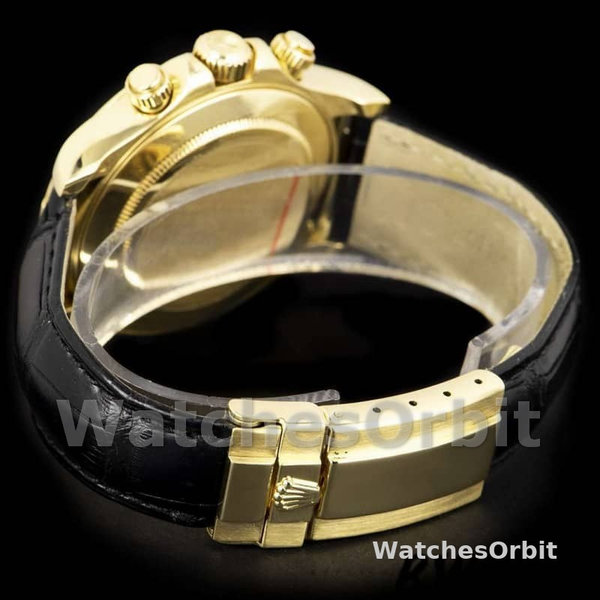 Mens Rolex Cosmograph Daytona 40mm Mens-116518-Black Leather Strap Black Replica Image