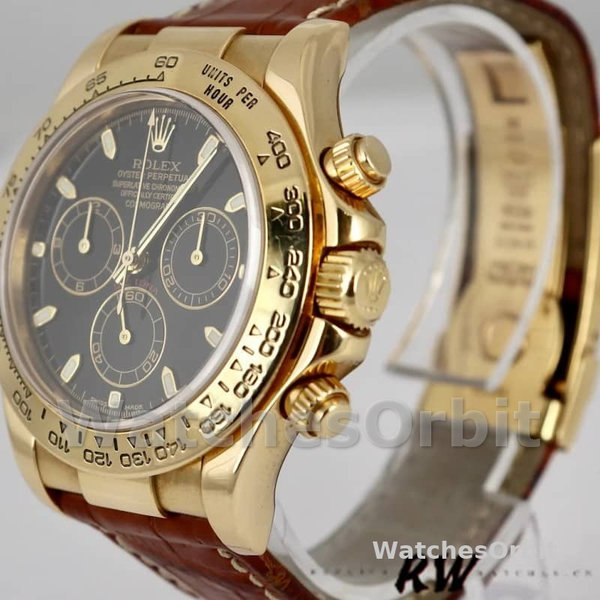 Mens Rolex Cosmograph Daytona 40mm Mens-116518-Brown Leather Strap Black Replica Image