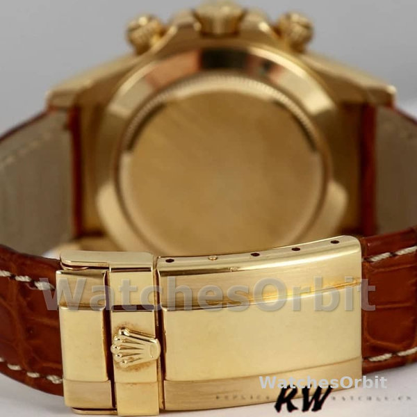 Mens Rolex Cosmograph Daytona 40mm Mens-116518-Brown Leather Strap Black Replica Image