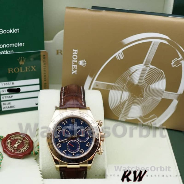 Replica Rolex Cosmograph Daytona 40mm Uomo-116518-oro giallo-quadrante blu Blu