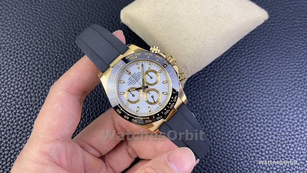 Replica Rolex Cosmograph Daytona 40mm Uomo-116518LN-Calrante bianco-Cinturino in gomma nera Bianco