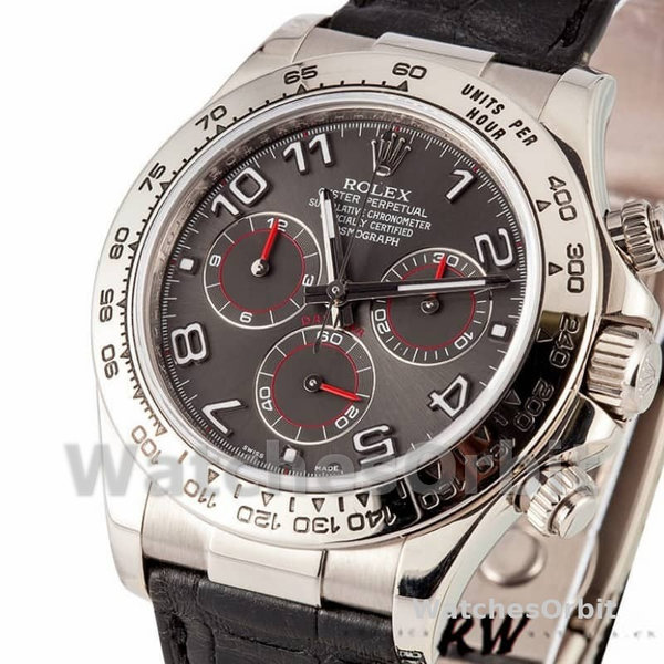 Men's Rolex Cosmograph Daytona 40mm Men's-116519-Grey Dial-Black Leather Strap Gray