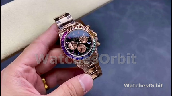 Replica Rolex Cosmograph Daytona 40-116595RBOW, zaffiro nero, quadrante arcobaleno, uomo Quadrante nero