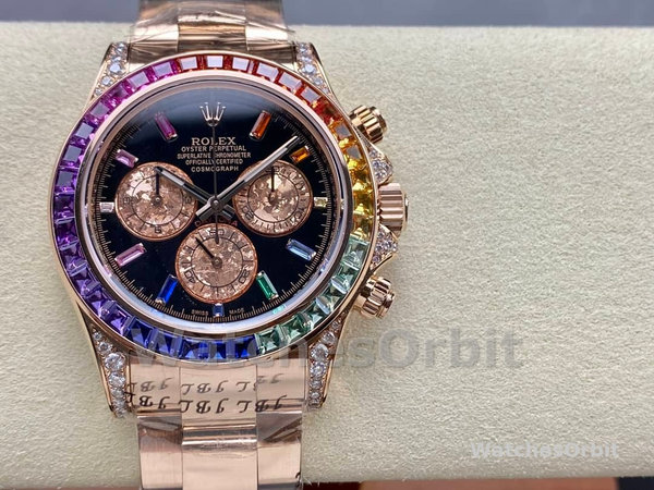 Replica Rolex Cosmograph Daytona 40-116595RBOW, zaffiro nero, quadrante arcobaleno, uomo Quadrante nero