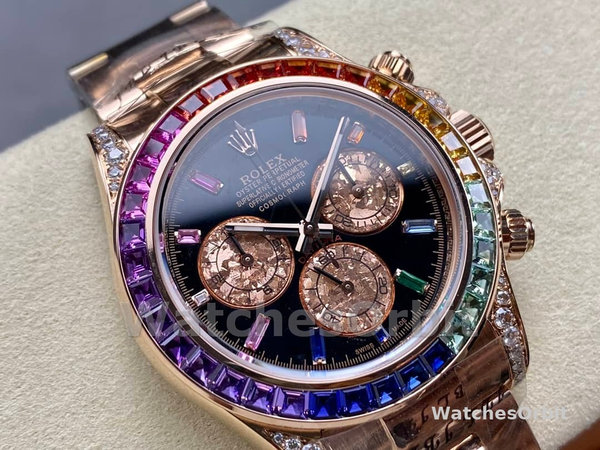 Replica Rolex Cosmograph Daytona 40-116595RBOW, zaffiro nero, quadrante arcobaleno, uomo Quadrante nero