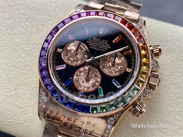 Replica Rolex Cosmograph Daytona 40-116595RBOW, zaffiro nero, quadrante arcobaleno, uomo Quadrante nero