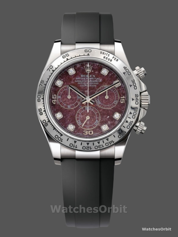 Rolex Cosmograph Daytona 40MM White Gold Rare Rubellite Dial 116509 Rubber Strap