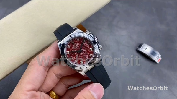 Replica Heren Rolex Cosmograph Daytona witgoud rubelliet wijzerplaat 116509 rubber band rode wijzerplaat