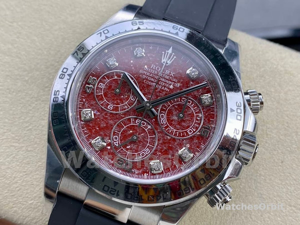 Replica Heren Rolex Cosmograph Daytona witgoud rubelliet wijzerplaat 116509 rubber band rode wijzerplaat