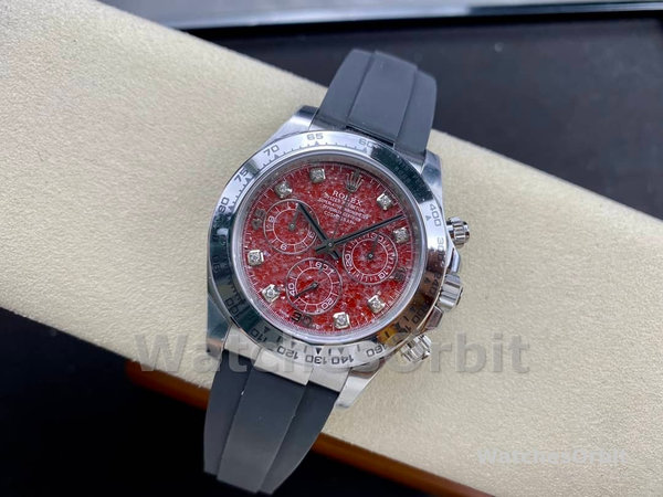 Replica Heren Rolex Cosmograph Daytona witgoud rubelliet wijzerplaat 116509 rubber band rode wijzerplaat