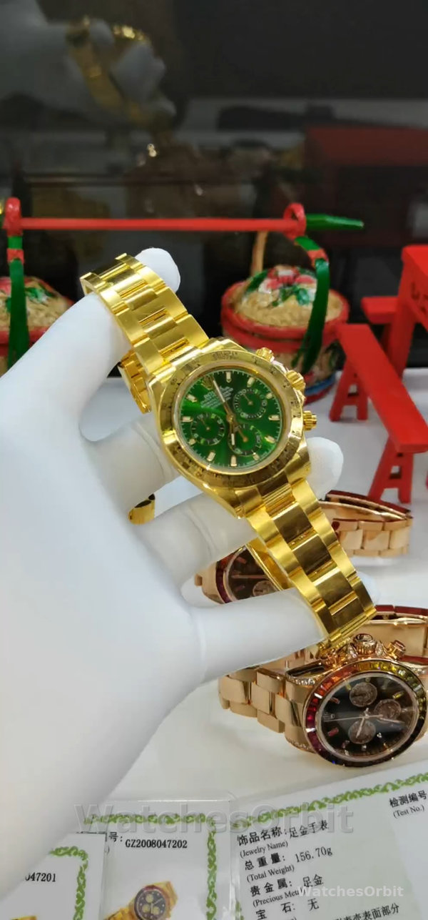 Replica Rolex Daytona 116508 Gelbgold Grünes Index-Zifferblatt 40MM Herren Replica Uhr Kompromisslose Präzision