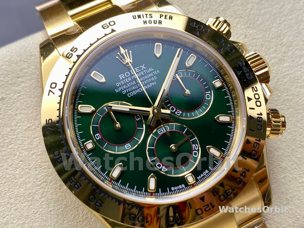 Replica Rolex Daytona 116508 Gelbgold Grünes Index-Zifferblatt 40MM Herren Replica Uhr Kompromisslose Präzision