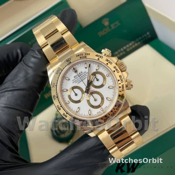 Replica Rolex Daytona-116508 da uomo, 40 mm, oro giallo, quadrante bianco, bianco da uomo