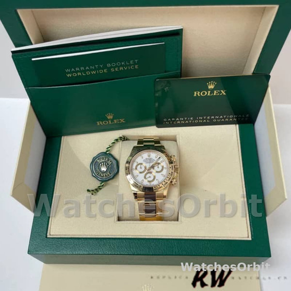 Replica Rolex Daytona-116508 da uomo, 40 mm, oro giallo, quadrante bianco, bianco da uomo