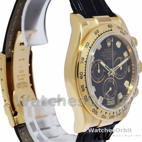 Replica Rolex Daytona 40mm Heren-116518-Zwarte Diamanten Wijzerplaat-Zwarte Leren Band Zwart<br />