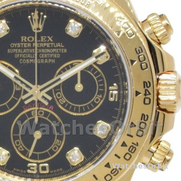 Replica Rolex Daytona 40mm Heren-116518-Zwarte Diamanten Wijzerplaat-Zwarte Leren Band Zwart<br />