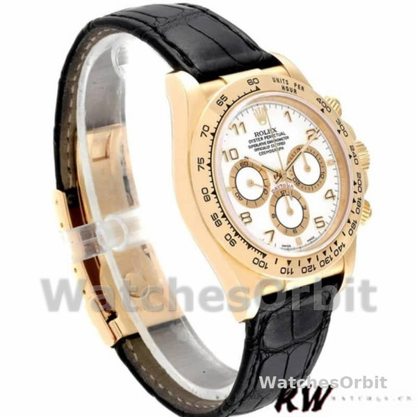 Replica Rolex Daytona 40mm Uomo-116518-Cinturino in pelle nera-Componente bianco Bianco