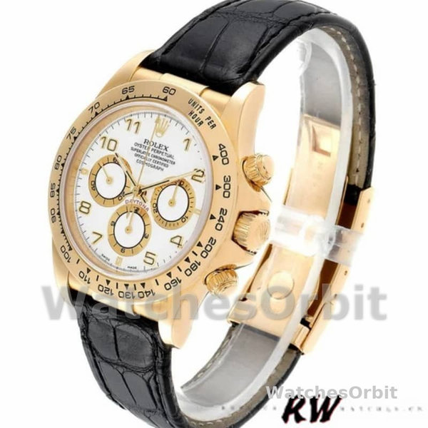 Replica Rolex Daytona 40mm Uomo-116518-Cinturino in pelle nera-Componente bianco Bianco