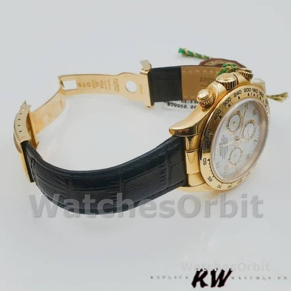 Replica Rolex Daytona 40mm Uomo-116518-Cinturino in pelle nera-Componente bianco Bianco