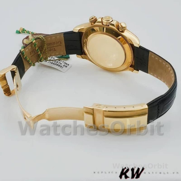 Replica Rolex Daytona 40mm Uomo-116518-Cinturino in pelle nera-Componente bianco Bianco