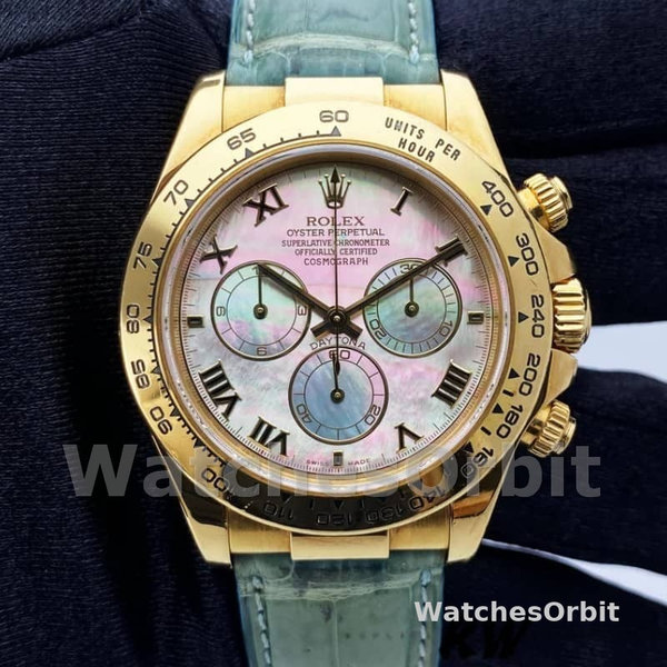 Men's Rolex Daytona 40mm Men's-116518-Blue Leather Strap-MOP Dial MOP