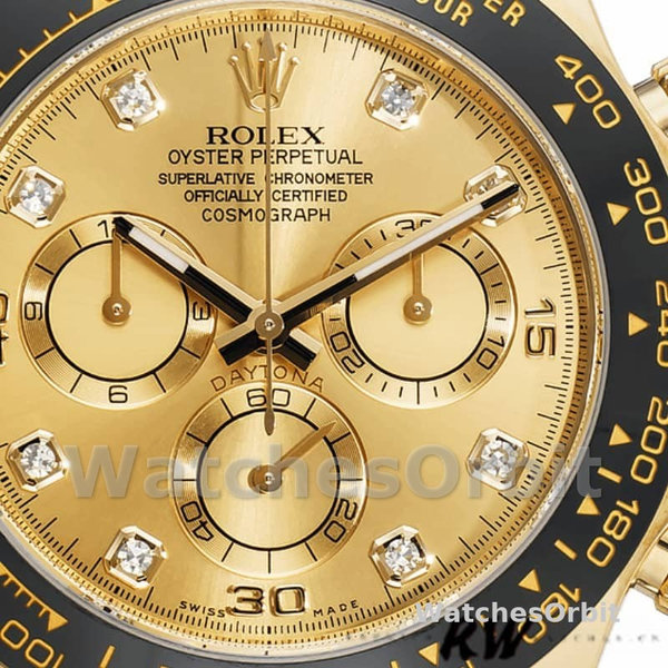 Men's Rolex Daytona 40mm Men's-116518-Leather Strap-Diamond Champagne Dial Champagne