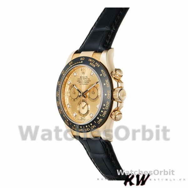 Rolex Daytona 116518 Leather Strap Diamond Champagne Dial 40mm Mens Replica Watch