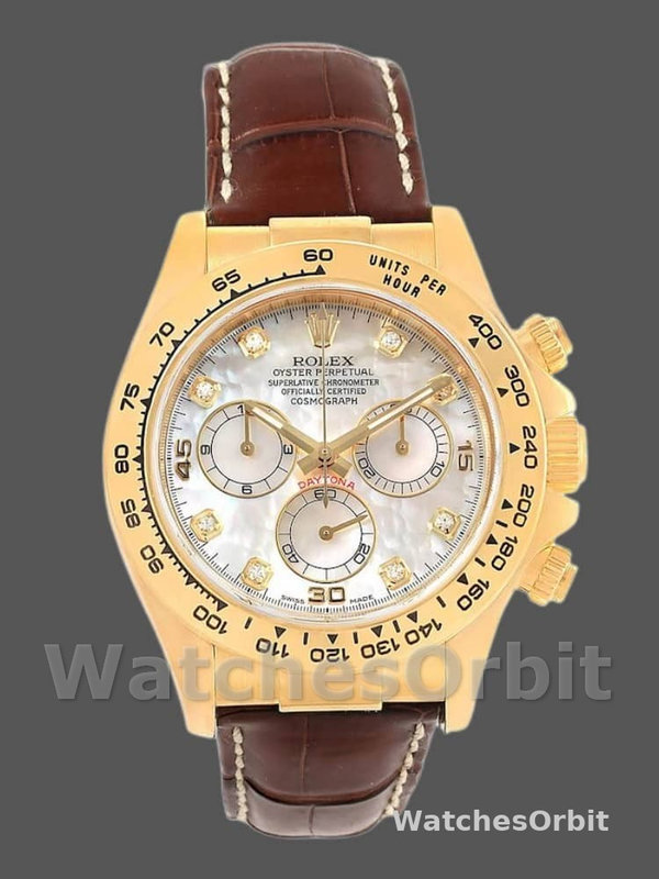Rolex Daytona 116518 MOP Diamond Dial Brown Leather strap 40mm Mens Replica Watch