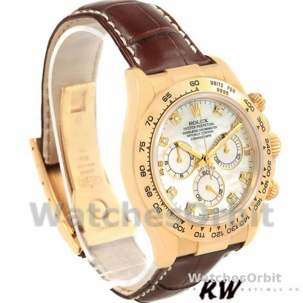 Men's Rolex Daytona 40mm Men's-116518-MOP Diamond Dial-Brown Leather Strap MOP Diamond