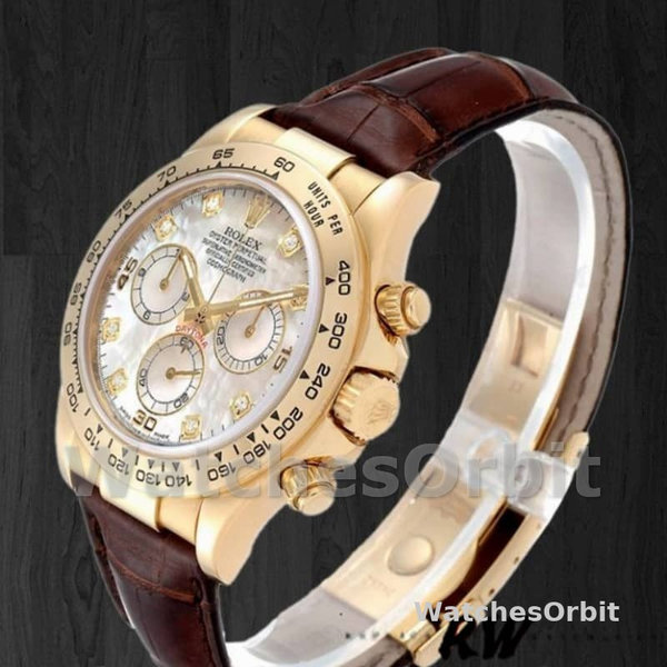 Mens Rolex Daytona 40mm Mens-116518-MOP Diamond Dial-Brown Leather Strap MOP Diamond Replica Image
