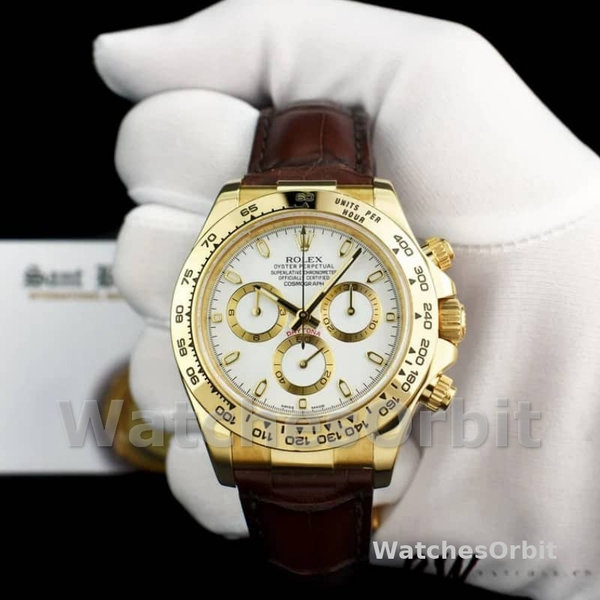 Men's Rolex Daytona 40mm Men's-116518-Yellow Gold-Automatic-White Dial White