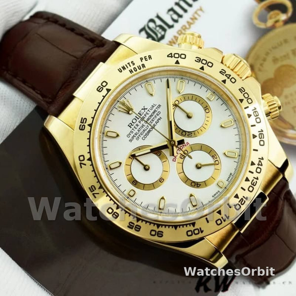 Replica Rolex Daytona 40mm Heren-116518 Geelgoud-Automatisch-Witte Wijzerplaat Wit