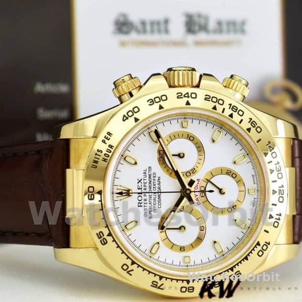 Replica Rolex Daytona 40mm Heren-116518 Geelgoud-Automatisch-Witte Wijzerplaat Wit