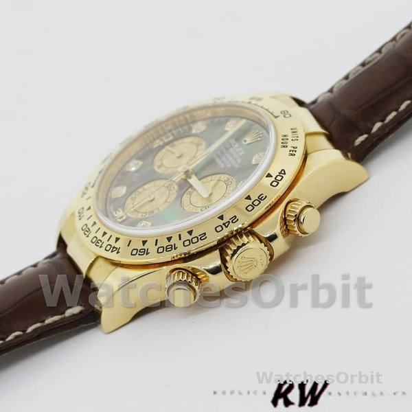 Replica Rolex Daytona 40mm Uomo-116518-Oro giallo-MOP scuro-Diamanti Quadrante Lusso
