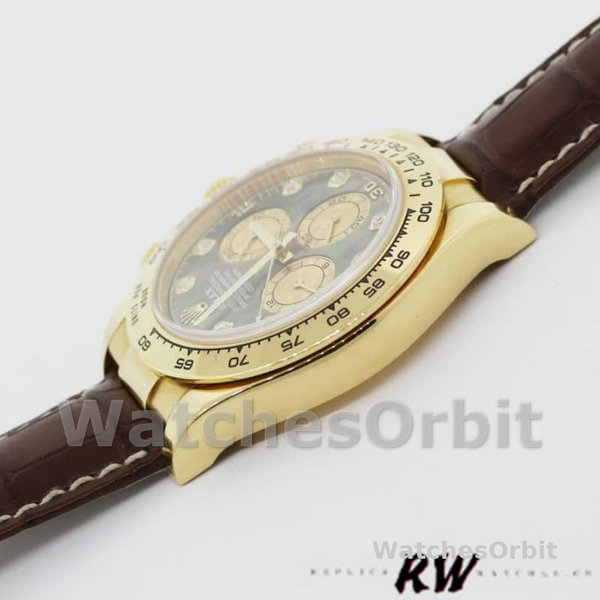 Replica Rolex Daytona 40mm Uomo-116518-Oro giallo-MOP scuro-Diamanti Quadrante Lusso