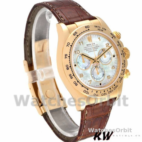 Replique Hommes Rolex Daytona 40mm Hommes-116518-Or jaune-MOP Cadran-Bracelet marron MOP