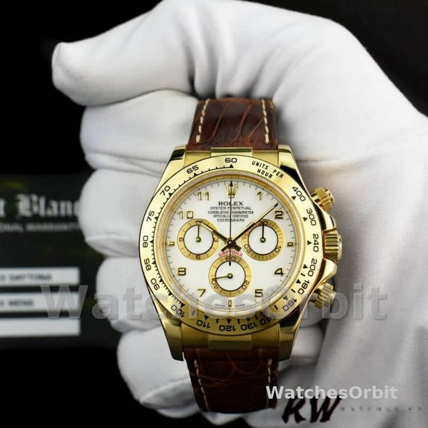 Men's Rolex Daytona 40mm Men's-116518-Yellow Gold-White Dial White